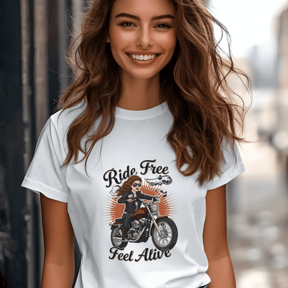 Ride Free Feel Alive Women’s Biker T-Shirt – Heavyweight Gildan® 5000 Crewneck