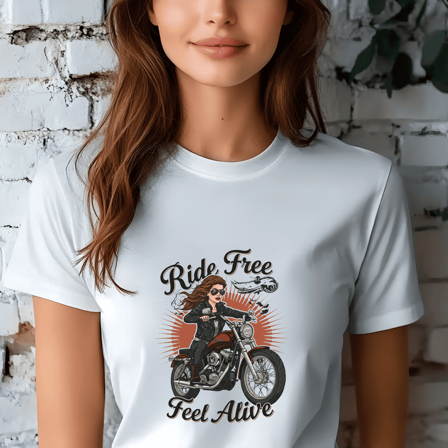 Ride Free Feel Alive Women’s Biker T-Shirt – Heavyweight Gildan® 5000 Crewneck