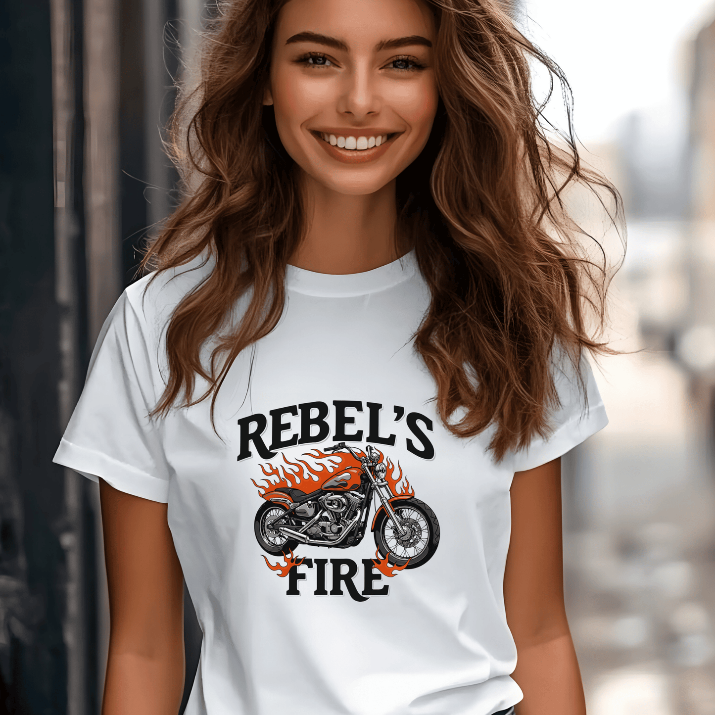 Rebel’s Fire Women’s Biker T-Shirt – Heavyweight Gildan® 5000 Crewneck