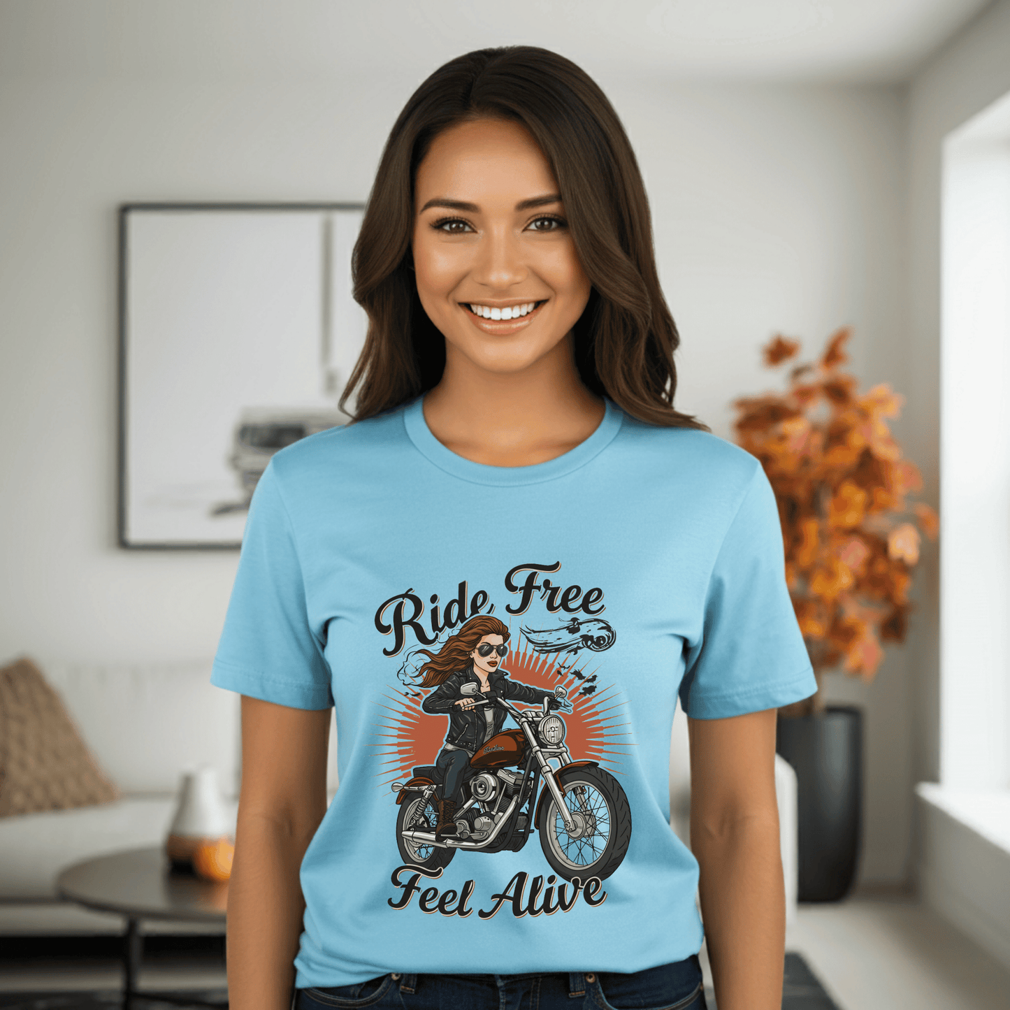 Ride Free Feel Alive Women’s Biker T-Shirt – Heavyweight Gildan® 5000 Crewneck