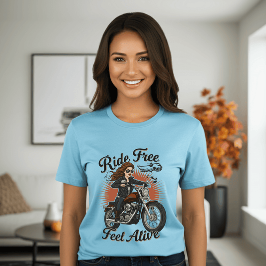 Ride Free Feel Alive Women’s Biker T-Shirt – Heavyweight Gildan® 5000 Crewneck