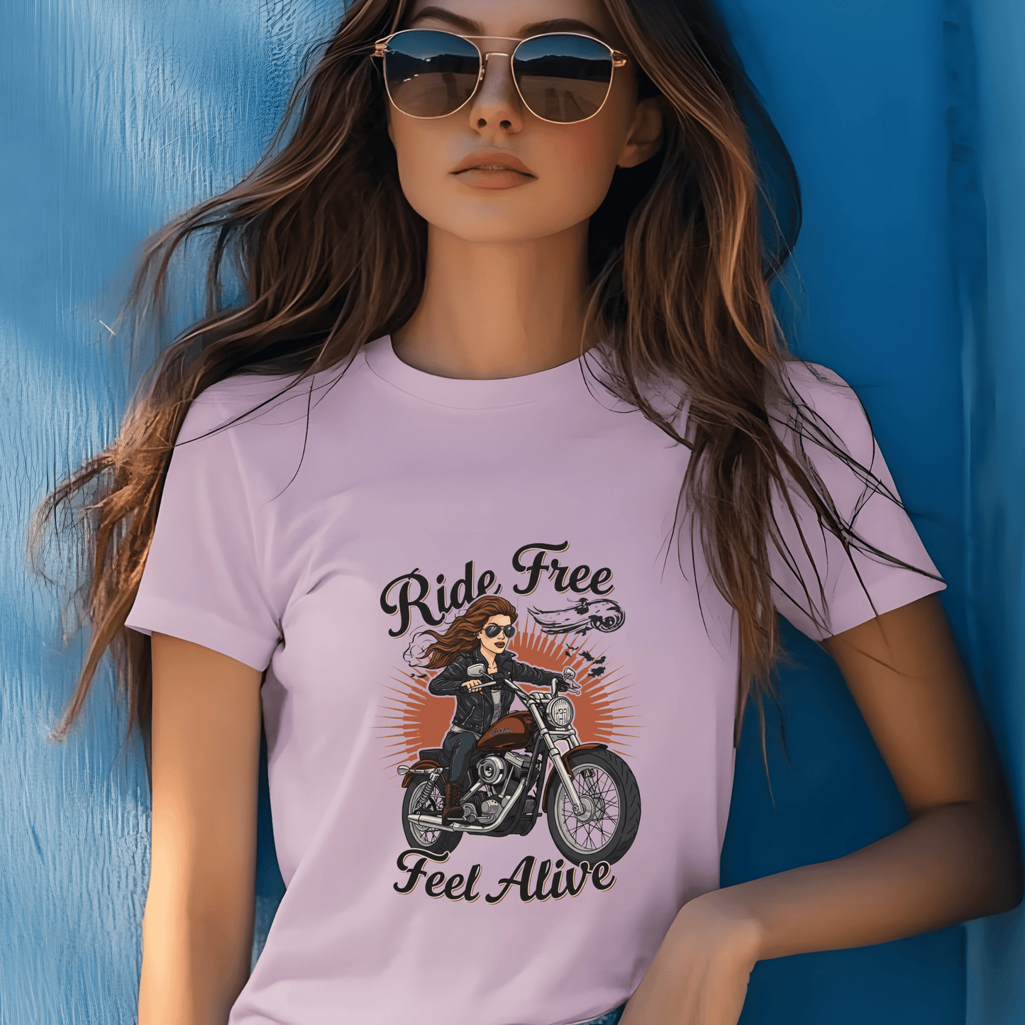 Ride Free Feel Alive Women’s Biker T-Shirt – Heavyweight Gildan® 5000 Crewneck