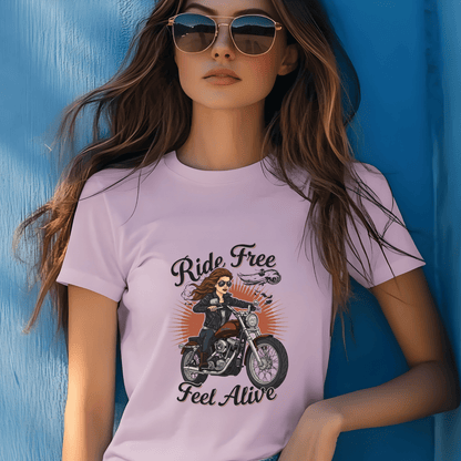 Ride Free Feel Alive Women’s Biker T-Shirt – Heavyweight Gildan® 5000 Crewneck