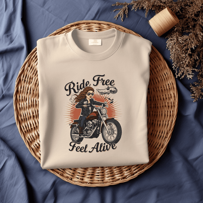 Ride Free Feel Alive Women’s Biker T-Shirt – Heavyweight Gildan® 5000 Crewneck