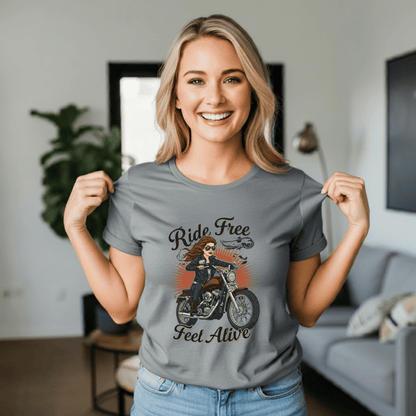 Ride Free Feel Alive Women’s Biker T-Shirt – Heavyweight Gildan® 5000 Crewneck