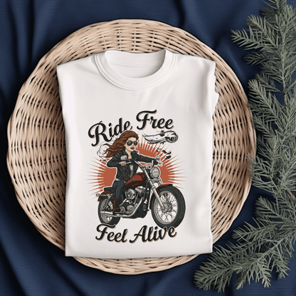 Ride Free Feel Alive Women’s Biker T-Shirt – Heavyweight Gildan® 5000 Crewneck