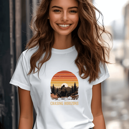 Chasing Horizons Women’s Biker T-Shirt – Heavyweight Gildan® 5000 Crewneck