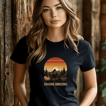 Chasing Horizons Women’s Biker T-Shirt – Heavyweight Gildan® 5000 Crewneck