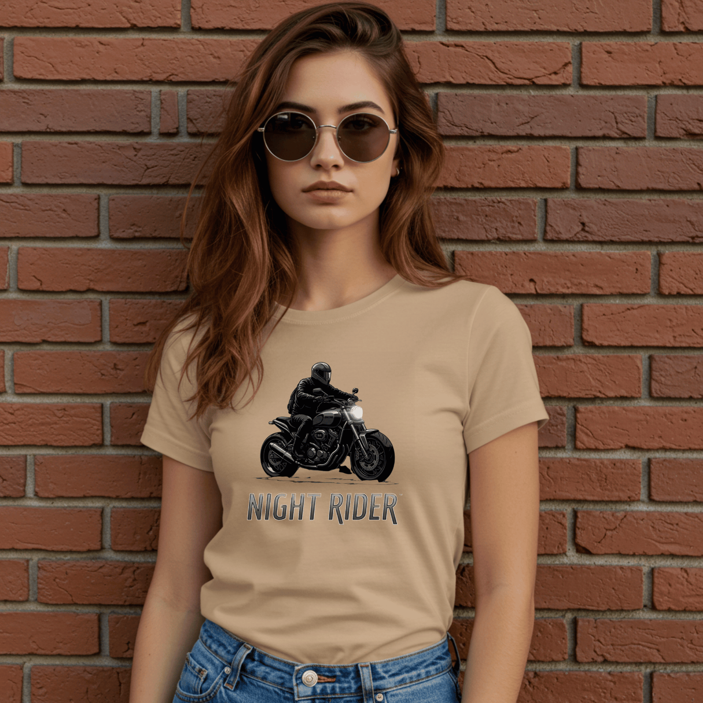 Night Rider Women’s Biker T-Shirt – Heavyweight Gildan® 5000 Crewneck