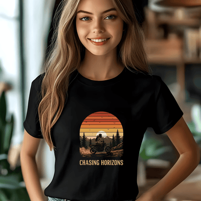 Chasing Horizons Women’s Biker T-Shirt – Heavyweight Gildan® 5000 Crewneck