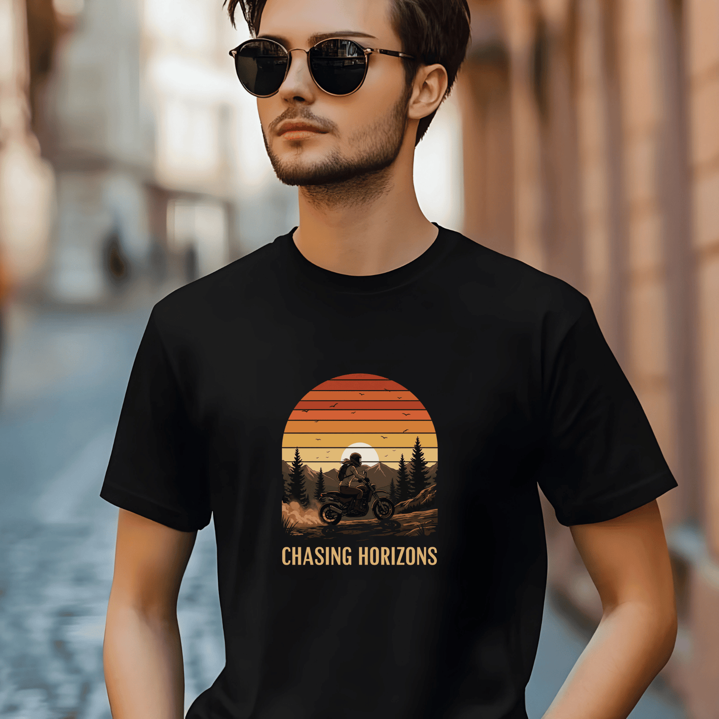 Chasing Horizons Women’s Biker T-Shirt – Heavyweight Gildan® 5000 Crewneck