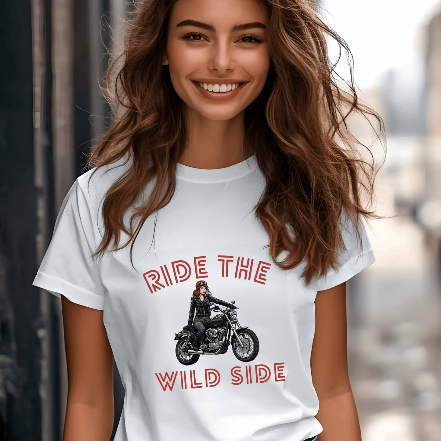 Ride the Wild Side Women’s Biker T-Shirt – Heavyweight Gildan® 5000 Crewneck