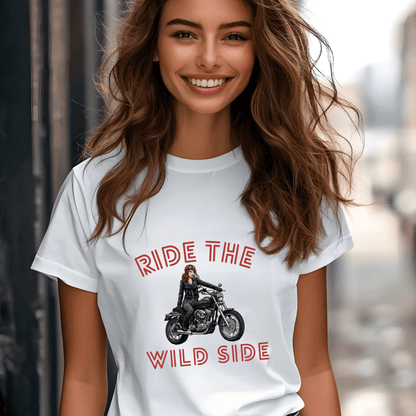 Ride the Wild Side Women’s Biker T-Shirt – Heavyweight Gildan® 5000 Crewneck