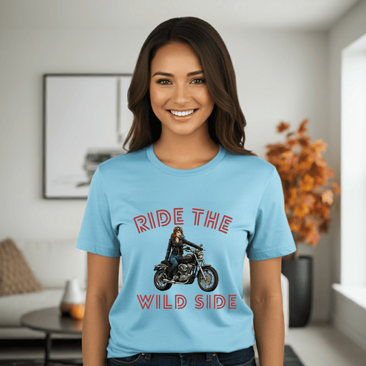 Ride the Wild Side Women’s Biker T-Shirt – Heavyweight Gildan® 5000 Crewneck