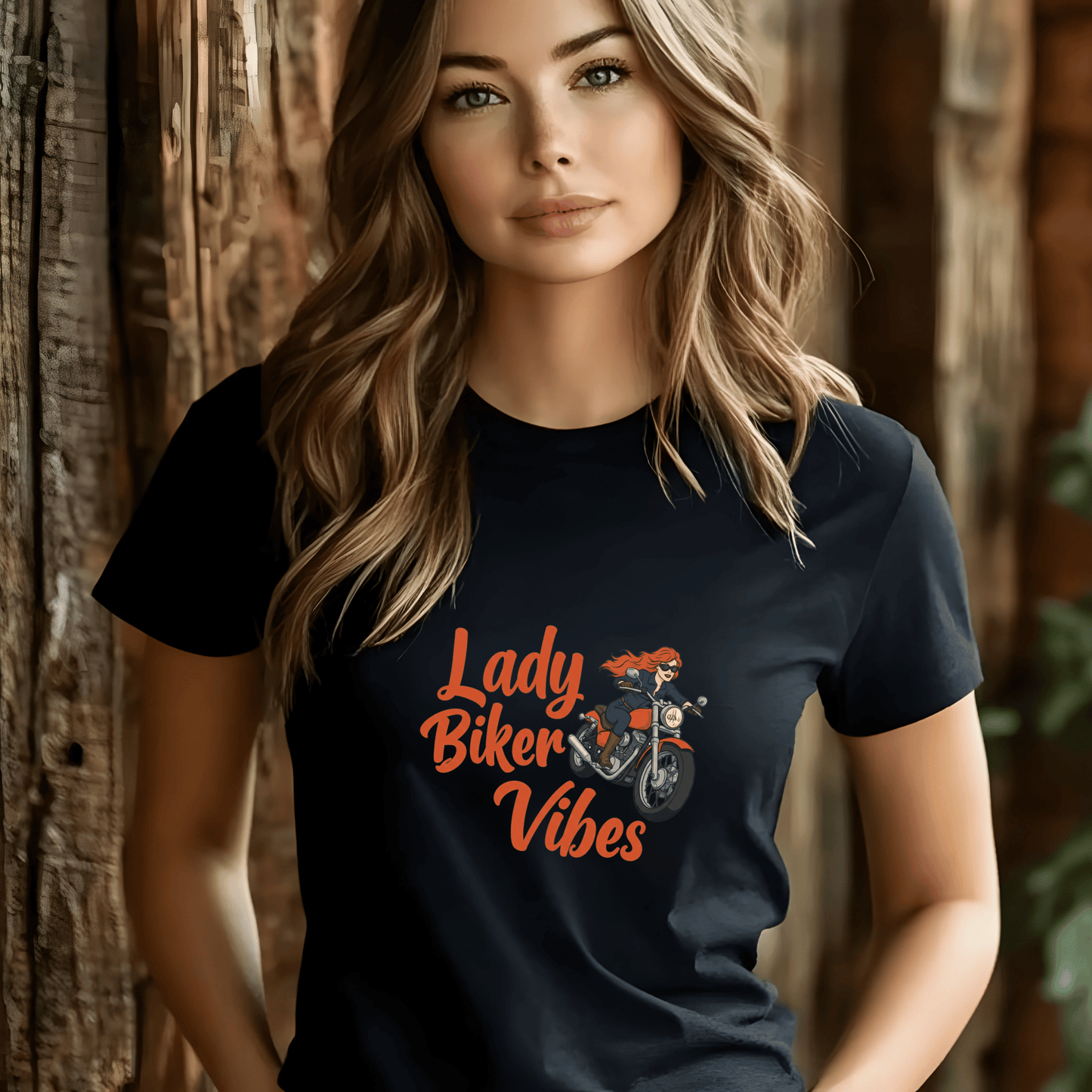 Lady Biker Vibes Women’s Motorcycle T-Shirt – Heavyweight Gildan® 5000 Crewneck
