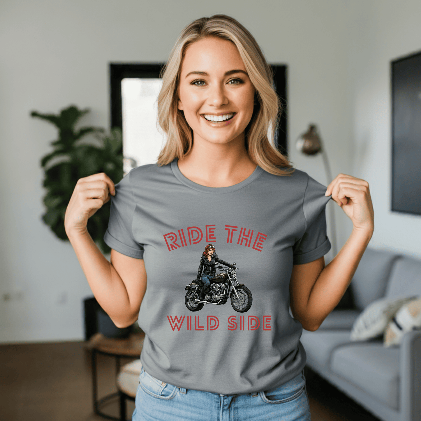 Ride the Wild Side Women’s Biker T-Shirt – Heavyweight Gildan® 5000 Crewneck
