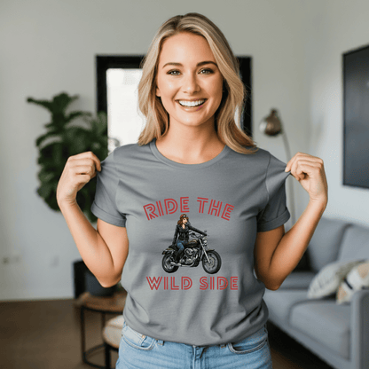 Ride the Wild Side Women’s Biker T-Shirt – Heavyweight Gildan® 5000 Crewneck
