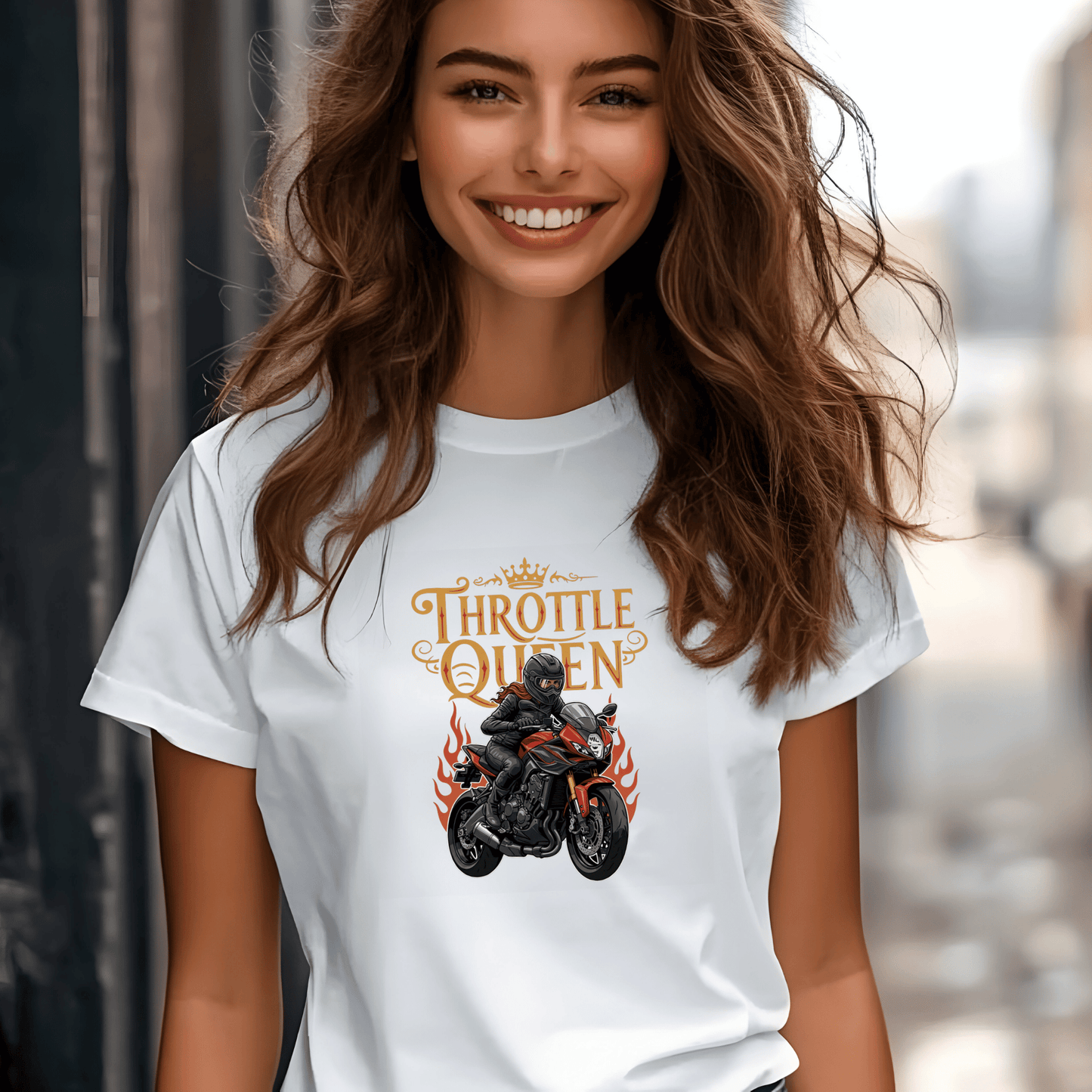 Throttle Queen Women’s Biker T-Shirt – Heavyweight Gildan® 5000 Crewneck