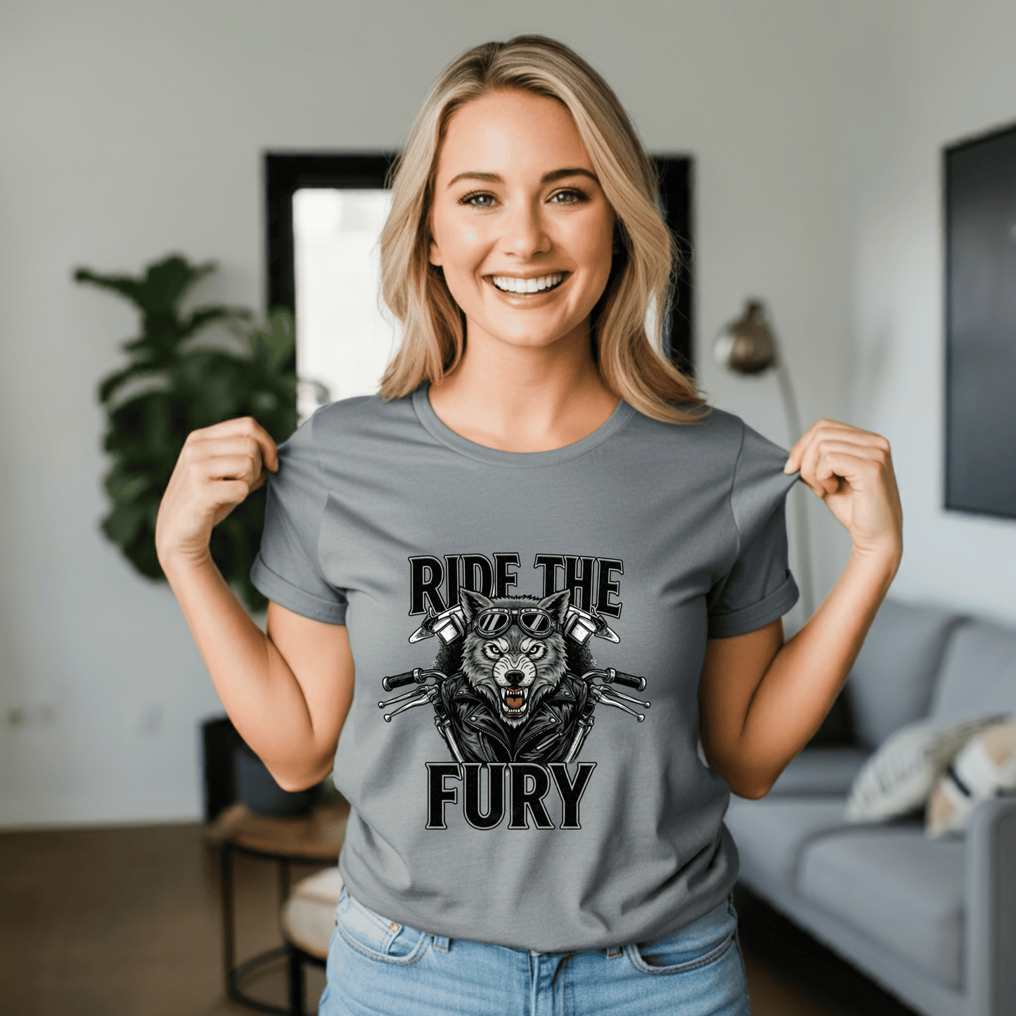 Ride The Fury Women’s Biker T-Shirt – Heavyweight Gildan® 5000 Crewneck