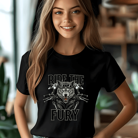 Ride The Fury Women’s Biker T-Shirt – Heavyweight Gildan® 5000 Crewneck