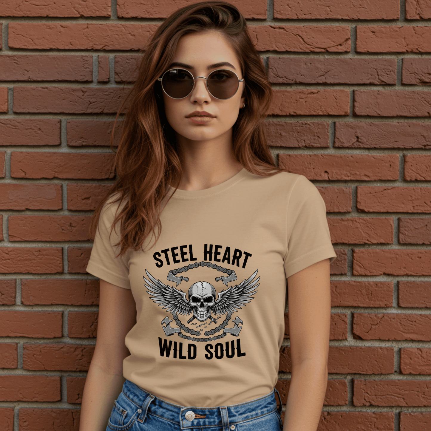 Steel Heart, Wild Soul Women’s Biker T-Shirt – Heavyweight Gildan® 5000 Crewneck