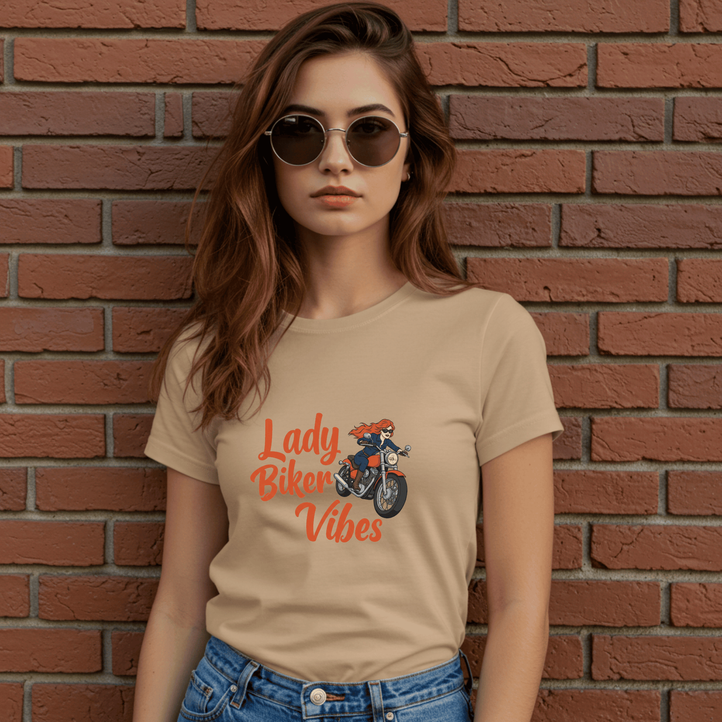 Lady Biker Vibes Women’s Motorcycle T-Shirt – Heavyweight Gildan® 5000 Crewneck