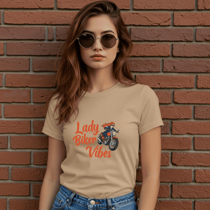 Lady Biker Vibes Women’s Motorcycle T-Shirt – Heavyweight Gildan® 5000 Crewneck