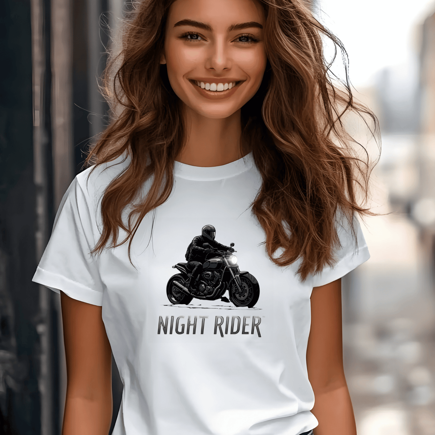 Night Rider Women’s Biker T-Shirt – Heavyweight Gildan® 5000 Crewneck
