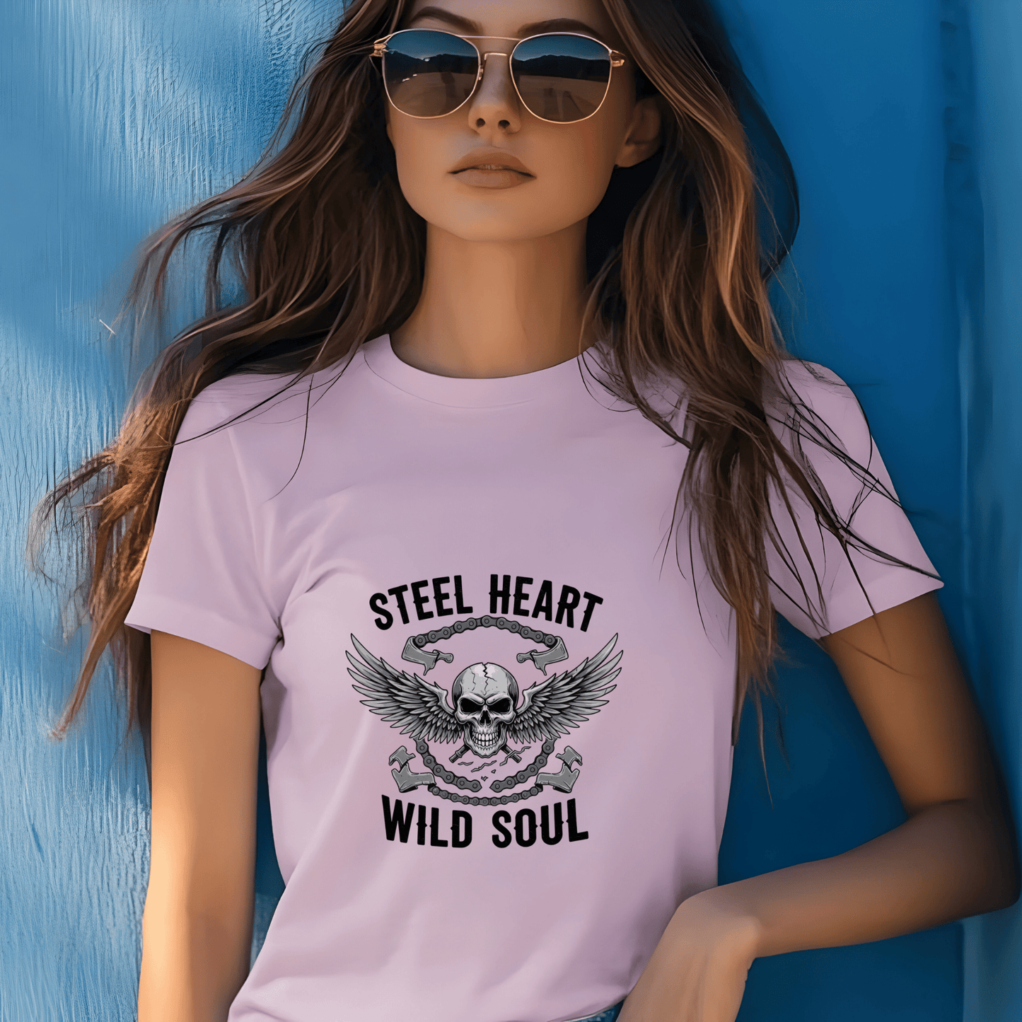 Steel Heart, Wild Soul Women’s Biker T-Shirt – Heavyweight Gildan® 5000 Crewneck