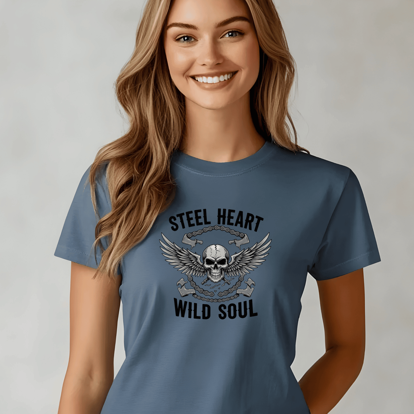 Steel Heart, Wild Soul Women’s Biker T-Shirt – Heavyweight Gildan® 5000 Crewneck