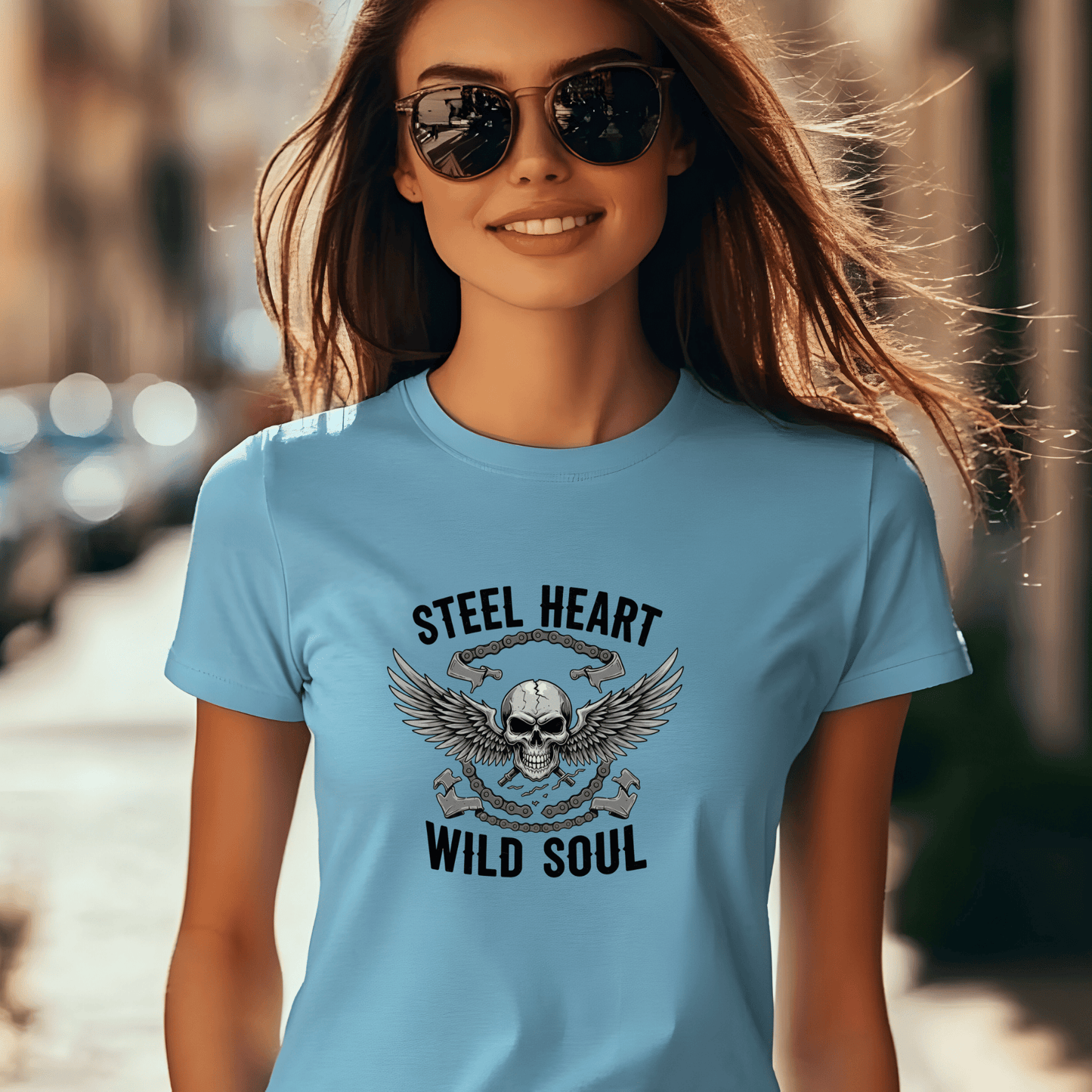 Steel Heart, Wild Soul Women’s Biker T-Shirt – Heavyweight Gildan® 5000 Crewneck