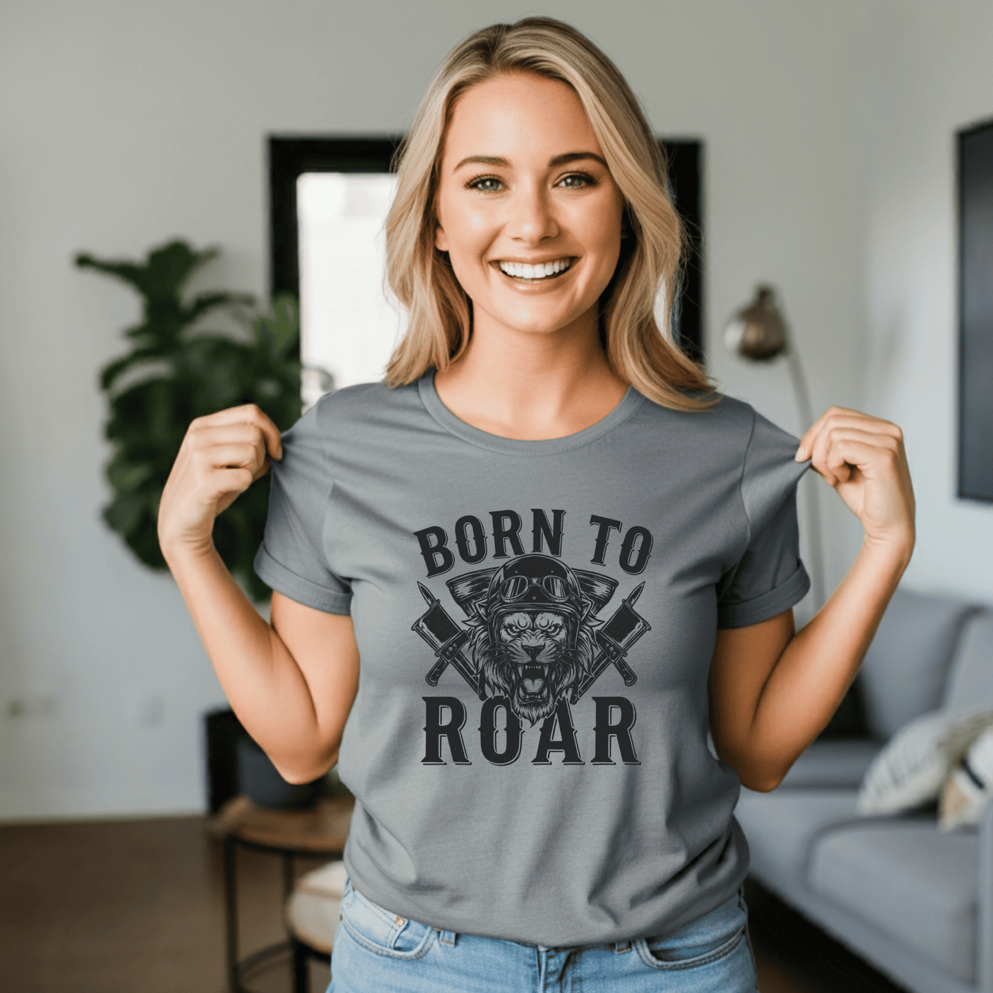 Born To Roar Women’s Biker T-Shirt – Heavyweight Gildan® 5000 Crewneck