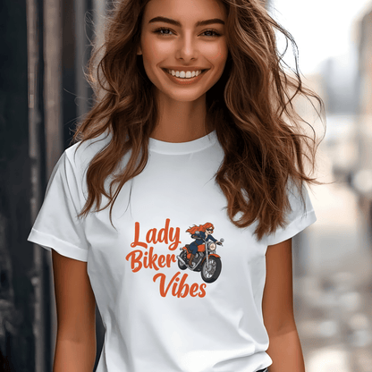 Lady Biker Vibes Women’s Motorcycle T-Shirt – Heavyweight Gildan® 5000 Crewneck