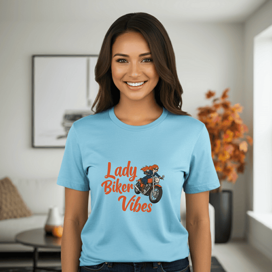 Lady Biker Vibes Women’s Motorcycle T-Shirt – Heavyweight Gildan® 5000 Crewneck