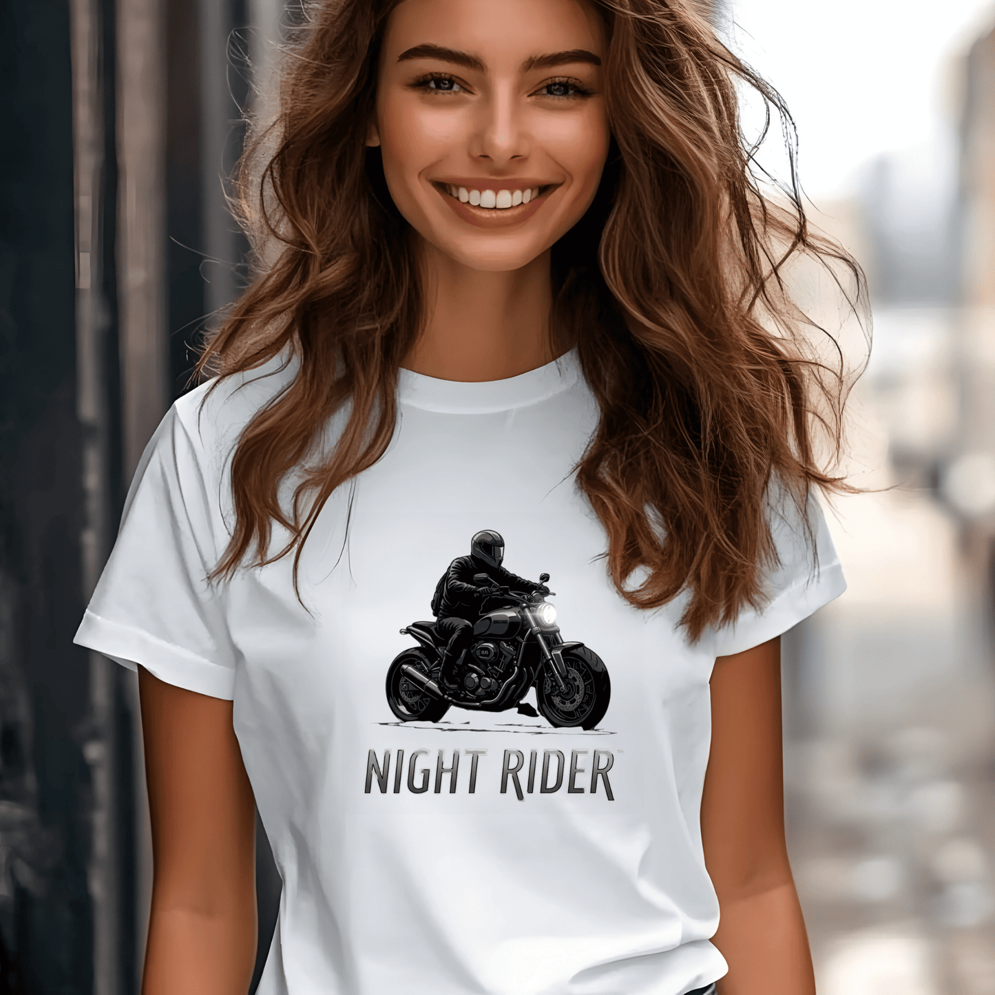 Night Rider Women’s Biker T-Shirt – Heavyweight Gildan® 5000 Crewneck