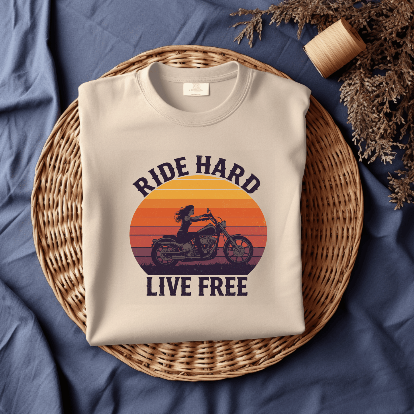 Ride Hard Live Free Women’s Biker T-Shirt – Heavyweight Gildan® 5000 Crewneck