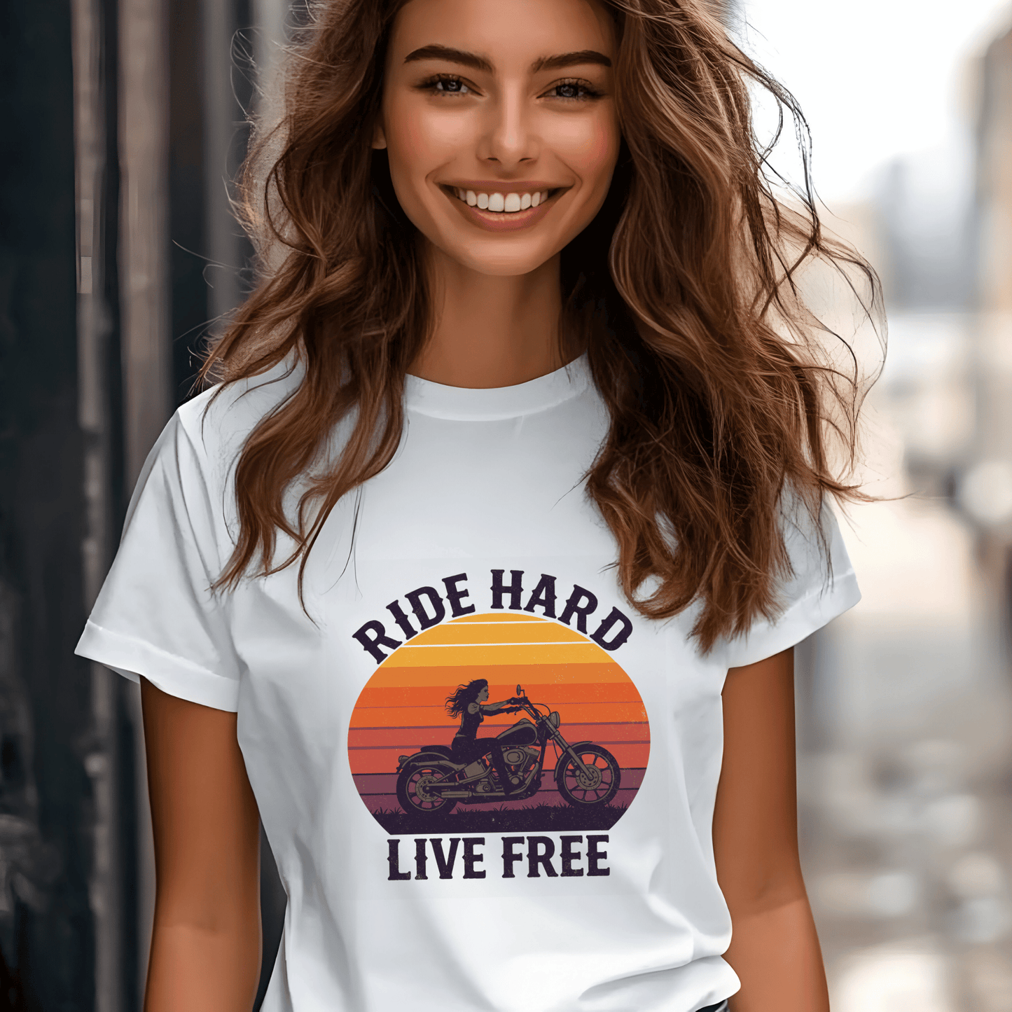 Ride Hard Live Free Women’s Biker T-Shirt – Heavyweight Gildan® 5000 Crewneck