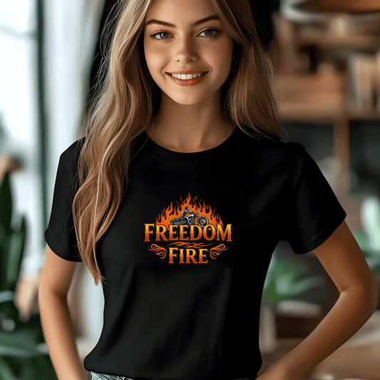 Freedom Fire Women’s Biker T-Shirt – Heavyweight Gildan® 5000 Crewneck
