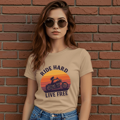 Ride Hard Live Free Women’s Biker T-Shirt – Heavyweight Gildan® 5000 Crewneck