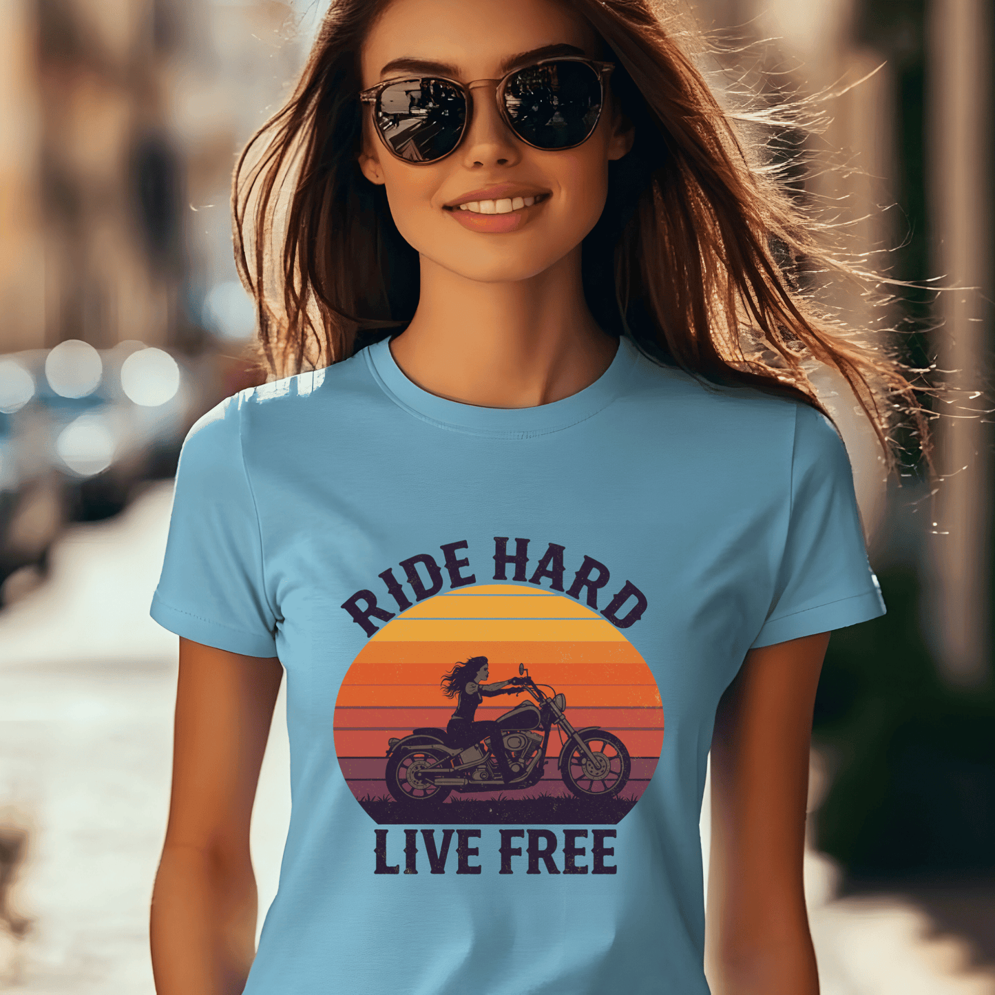 Ride Hard Live Free Women’s Biker T-Shirt – Heavyweight Gildan® 5000 Crewneck