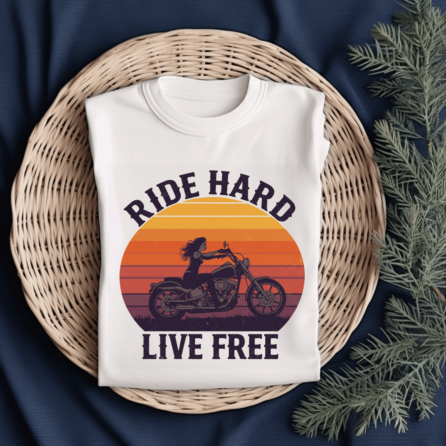 Ride Hard Live Free Women’s Biker T-Shirt – Heavyweight Gildan® 5000 Crewneck
