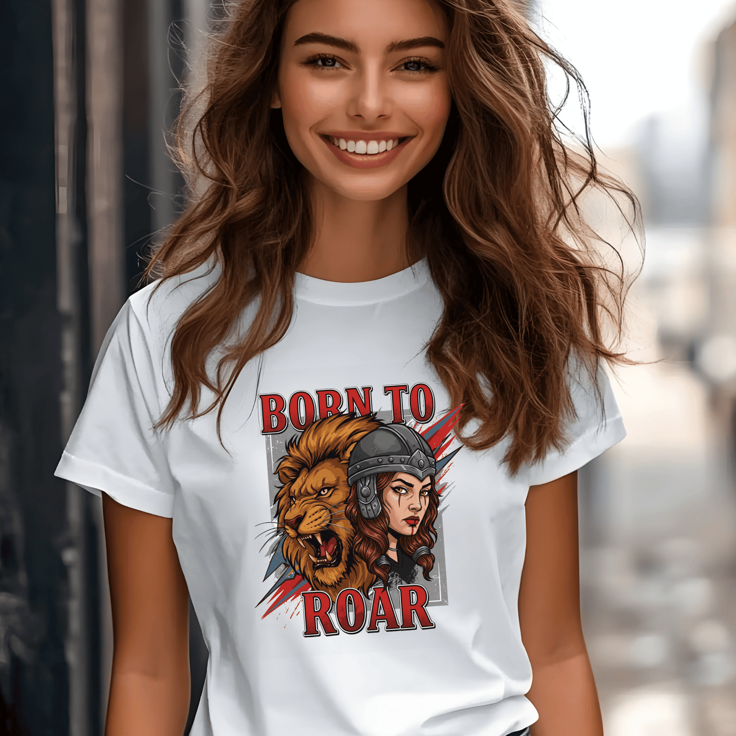 Born to Roar Women’s Biker T-Shirt – Heavyweight Gildan® 5000 Crewneck