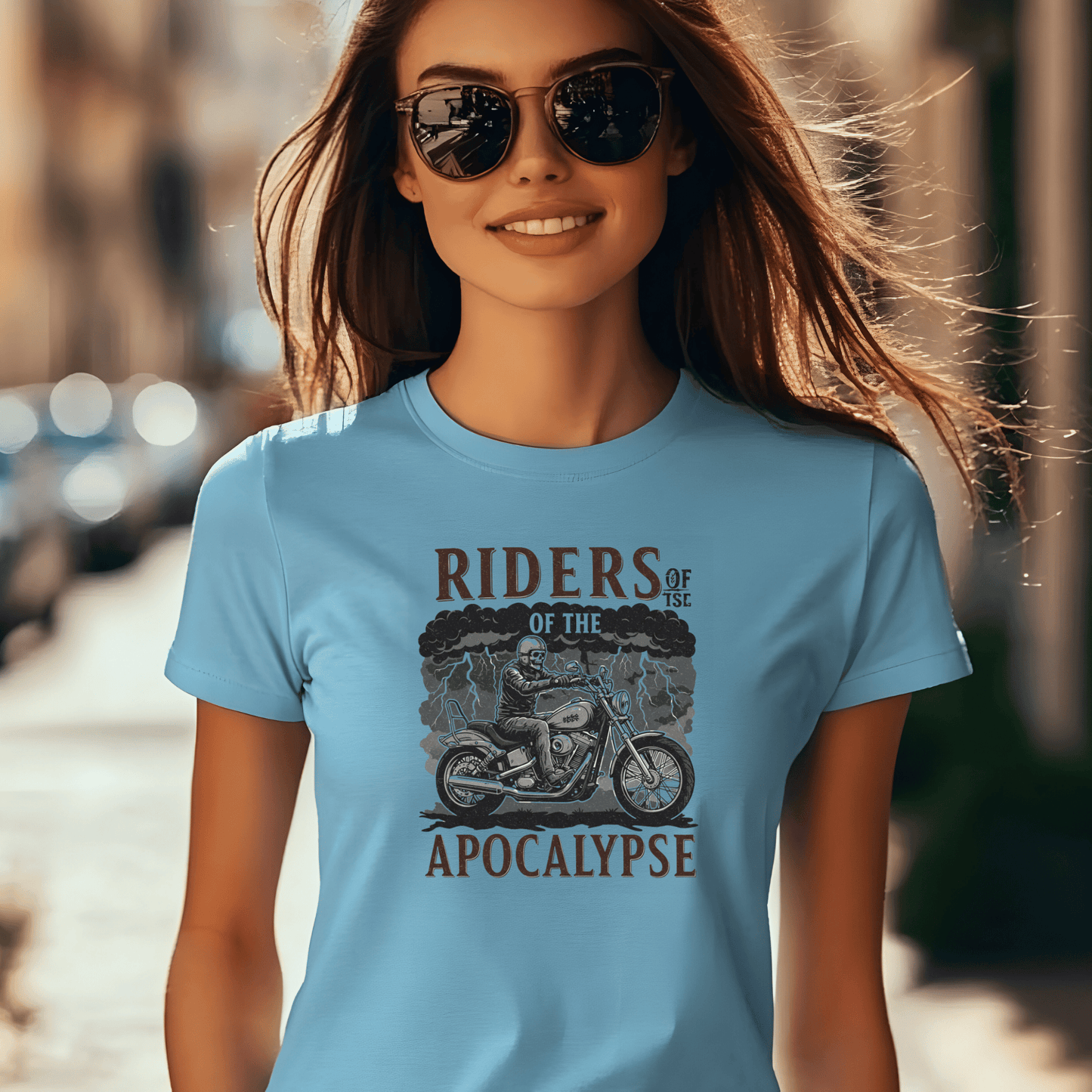 Riders of The Apocalypse Women’s Biker T-Shirt – Heavyweight Gildan® 5000 Crewneck
