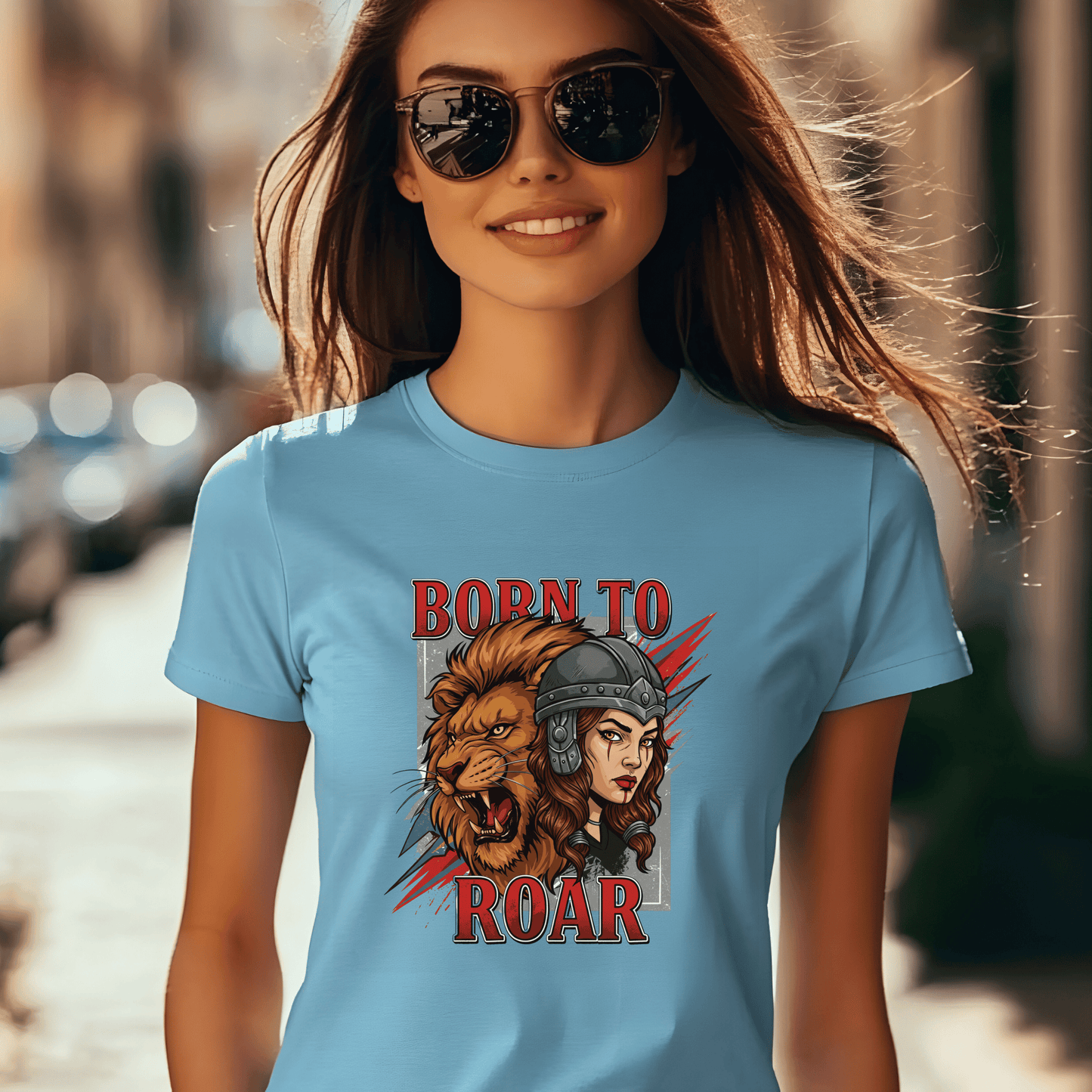 Born to Roar Women’s Biker T-Shirt – Heavyweight Gildan® 5000 Crewneck