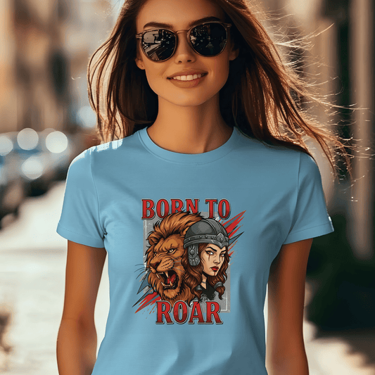 Born to Roar Women’s Biker T-Shirt – Heavyweight Gildan® 5000 Crewneck