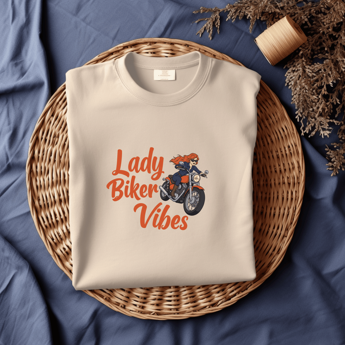 Lady Biker Vibes Women’s Motorcycle T-Shirt – Heavyweight Gildan® 5000 Crewneck