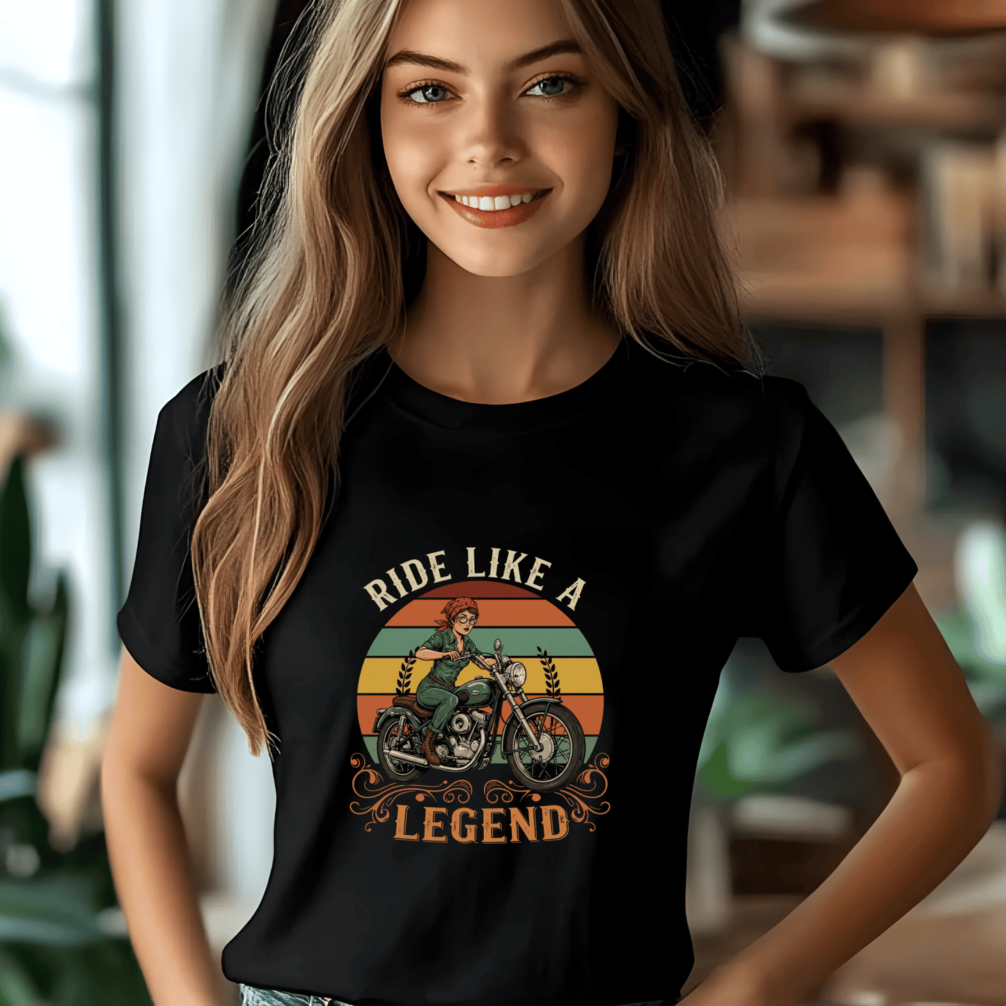 Ride Like a Legend Women’s Biker T-Shirt – Heavyweight Gildan® 5000 Crewneck