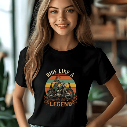 Ride Like a Legend Women’s Biker T-Shirt – Heavyweight Gildan® 5000 Crewneck