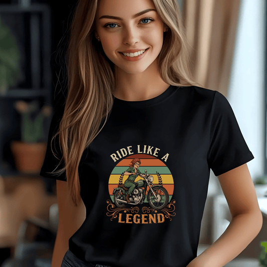 Ride Like a Legend Women’s Biker T-Shirt – Heavyweight Gildan® 5000 Crewneck