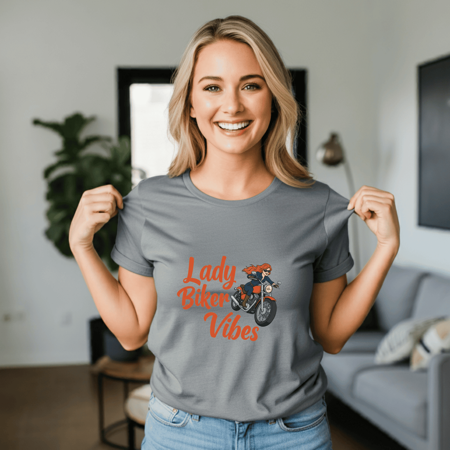 Lady Biker Vibes Women’s Motorcycle T-Shirt – Heavyweight Gildan® 5000 Crewneck